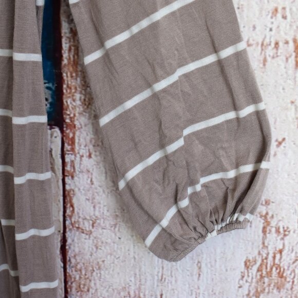 Women's Loila Dress Striped 3/4 Sleeve Crew Neck Belted SMALL Brown - Picture 4 of 13